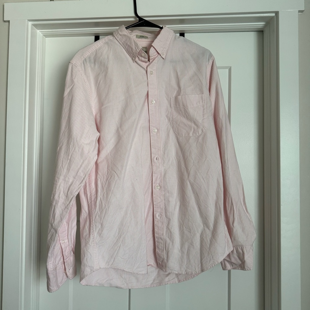 Pink Striped J Crew Oxford shirt. Men’s medium. Slim fit.